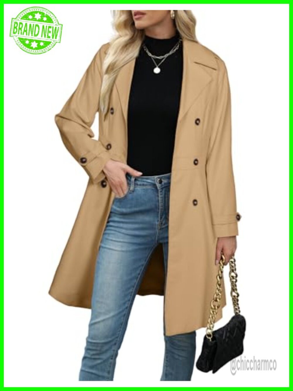 Double-Breasted Trench Coat Long Dressy Windbreaker Overcoat Fall Winter